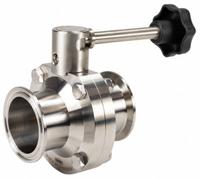 DIXON Butterfly Valve: 1/2 in Pipe Size, Clamp, 140 psi Max. Pressure (CWP), 316L Stainless Steel (MPN B5107S050CC-B). Key specifications — Average Surface Roughness (Ra): ≤ 32 micron; Brand: DIXON; Stop Positions: Unlimited; Handle Type: Lever; Body Material: 316L SS; Disc Material: 316L SS.
