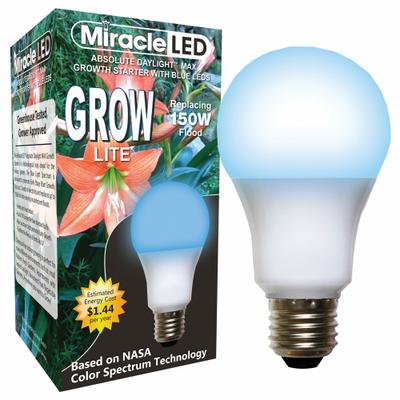 MIRACLE LED Grow Bulb: LED, A21, 120V, Blue/Full/Broad - Plant Growth Bulbs