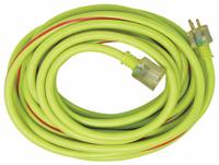 SOUTHWIRE Extension Cord: Outdoor Use, 100 ft Lg, Outlet, 5-15P, 10/3, SJTW, Lime Green/Red, 125V AC (MPN 26490054). Key specifications — Brand: SOUTHWIRE; Temperature Rating: -40° to 140°F; NEMA Plug Configuration: 5-15P.