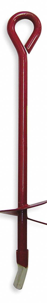 APPROVED VENDOR Earth Anchor: Red, Steel, 15 in Overall Lg, 3 in Overall Dia, 500 lb Load Capacity (MPN 4LVK3). Key specifications — Color: Red; Material: Steel; Brand: APPROVED VENDOR; For Use With: Furniture.