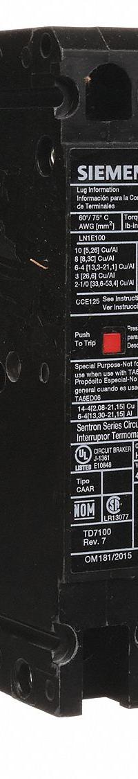 SIEMENS Molded Case Circuit Breaker: 30 A Amps, 42kA at 480V AC, Fixed, Load Side Lug, Any, HED4 (MPN HED42B030). Key specifications — Phase Connection: Any; Instantaneous Trip: Fixed; Terminal Connection: Load Side Lug; Series: HED4; Max. AIR Rating: 42kA at 480V AC.