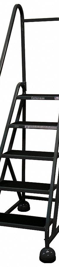 COTTERMAN Rolling Ladder: 3.8 ft Platform Ht, Partially Assembled, Steel, Wt-Actuated Auto-Lock (MPN ST-522 A2 C1 P5). Key specifications — Includes Handrails: Handrails Included; Material: Steel; Brand: COTTERMAN; Color: Gray.