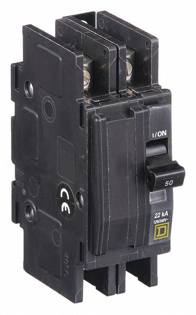 SQUARE D Miniature Circuit Breaker: 50 A, 120/240V AC, Single Phase, 22kA at 120/240V AC - QOU Series, Unit-Mount Square D Miniature Circuit Breakers