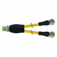 Cordset: M12 Male Straight X (2) M12 Female Straight, 4 Pins, Yellow, PVC, 0.6 m Cable Lg (MPN 7000-40701-0130060). Key specifications — Cable Jacket Color: Yellow; End 1 Gender: Male; End 1 Mounting Orientation: Straight; End 2 Gender: Female; End 2 Mounting Orientation: Straight; End 2 Connection Type: (2) M12; IP Rating: IP67; Brand: MURRELEKTRONIK.