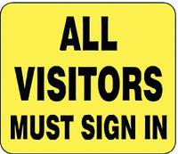 TENSABARRIER Acrylic Sign: Yellow, All Visitors Must Sign In Message, 11 in Overall Lg (MPN SG2-35-1114-250-H). Key specifications — Brand: TENSABARRIER; Color: Yellow; Message: All Visitors Must Sign In; For Use With: Sign Frames; Material: Acrylic.