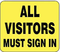 TENSABARRIER Acrylic Sign: Yellow, All Visitors Must Sign In Message, 11 in Overall Lg (MPN SG2-35-1114-250-H). Key specifications — Brand: TENSABARRIER; Color: Yellow; Message: All Visitors Must Sign In; For Use With: Sign Frames; Material: Acrylic.