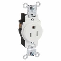 LEVITON Receptacle: Single, 5-15, White, 125V AC, 15 A, 2 Pole / 3 Wire (MPN T5015-W)