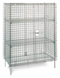 Stationary Security Unit: 60 in Overall Lg, 24 in Overall Wd, 5 5/8 ft Overall Ht, 0 Compartments (MPN GRJSEC56). Key specifications — Brand: INSTOCK; Product Type: Stationary Security Cart; Includes: Top and Bottom Shelves; Cart Material: Steel.