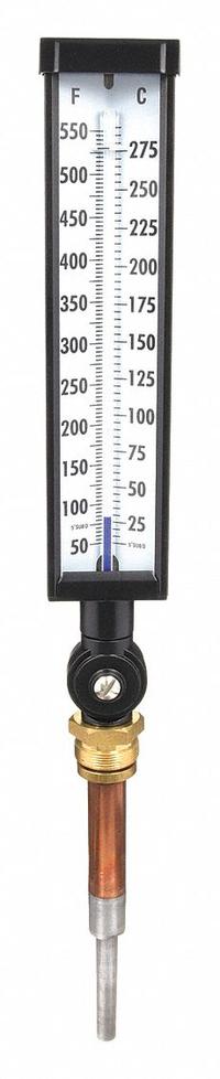 APPROVED VENDOR Industrial Glass Thermometer: 50°F to 550°F /10°C to 290°C, +/-1% Accuracy (MPN 4PRT6). Key specifications — Thermometer Thread Type: UNEF; Accuracy: +/-1%; Brand: APPROVED VENDOR.