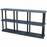 STRUCTURAL PLASTICS Plastic Shelving: 96 in x 16 in, 51 in Overall Ht, 3 Shelves (MPN S9616X3). Key specifications — Resistance Properties: Corrosion-Resistant; Frame Material: Plastic; Shelving Material: High Density Polyethylene; Brand: STRUCTURAL PLASTICS.
