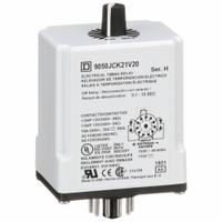 SCHNEIDER Single Function Time Delay Relay: Socket Mounted, 110V AC, 10 A, 11 Pins/Terminals (MPN 9050JCK21V20). Key specifications — Contact Rating (AC): 10 A @ 120/240V; Brand: SCHNEIDER.