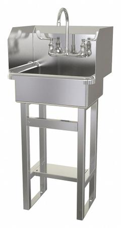 SANI-LAV Hand Sink: 43 1/2 in Overall Ht, 17 in Bowl Lg, 7 in Bowl Dp, 0.5 gpm Flow Rate, 16 ga (MPN 727F.5). Key specifications — Includes Side Splash: Side Splash Included; Brand: SANI-LAV.