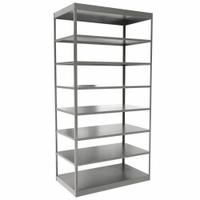 HALLOWELL Metal Shelving: Standalone, Heavy-Duty, 48 in x 24 in, 84 in Overall Ht, 8 Shelves (MPN DT5713-24HG). Key specifications — Frame Material: Steel; Shelving Material: Steel; Assembled: Unassembled; Color: Gray; Brand: HALLOWELL.