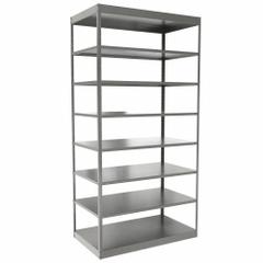 HALLOWELL Metal Shelving: Standalone, Heavy-Duty, 48 in x 24 in, 84 in Overall Ht, 8 Shelves (MPN DT5713-24HG). Key specifications — Frame Material: Steel; Shelving Material: Steel; Assembled: Unassembled; Color: Gray; Brand: HALLOWELL.