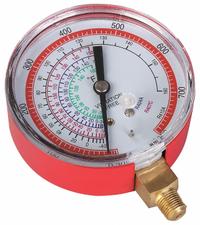 DAYTON High Side Gauge: High Side Gauge, 0 psi to 800 psi, Non-Liquid Filled, 3 1/8 in Dia, Red (MPN 4PDK5). Key specifications — Brand: DAYTON; Accuracy: ± 2.5%; Color: Red; For Refrigerant Type: R-22.