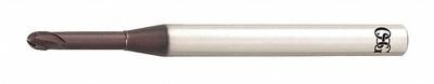 OSG Ball End Mill: Carbide, TiAlN Coated, 2 Flute, 3/16" Mill Dia, 3/16" LOC - Pencil-Neck Carbide Ball End Mills for Hardened Materials