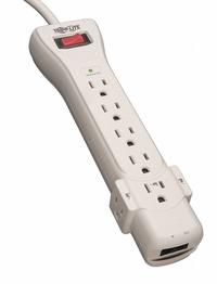 TRIPP LITE Outlet Strip: 7 Outlets, 6 ft Cord Lg, 1,080 J Rated Energy, 15 A Current, UL 1363, Gray (MPN SUPER6TEL). Key specifications — Brand: TRIPP LITE; Mounting Style: Keyhole.
