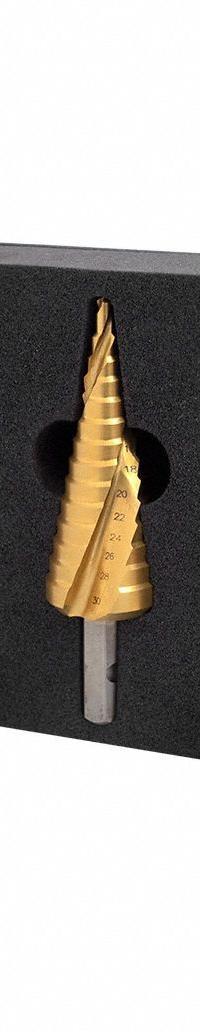 HOLEMAKER TECHNOLOGY Step Drill Bit Set: 3 Pc, 3/16" to 1-3/8", TiN-Coated HSS, 118° Point (MPN 505030-SET1). Key specifications — attr1239018: HOLEMAKER TECHNOLOGY; attr1239053: Impact Rated; attr1239061: 3/16 in to 1-3/8 in.