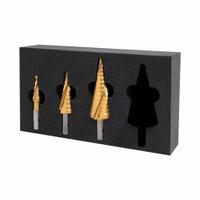 HOLEMAKER TECHNOLOGY Step Drill Bit Set: 3 Pc, 3/16" to 1-3/8", TiN-Coated HSS, 118° Point (MPN 505030-SET1). Key specifications — attr1239018: HOLEMAKER TECHNOLOGY; attr1239053: Impact Rated; attr1239061: 3/16 in to 1-3/8 in.
