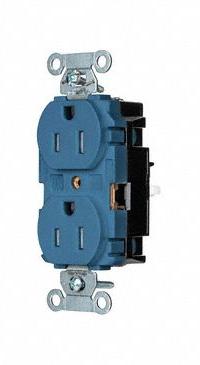 HUBBELL Receptacle: Duplex, 5-15, Blue, 125V AC, 15 A, 2 Pole / 3 Wire (MPN 5262STBLTR)