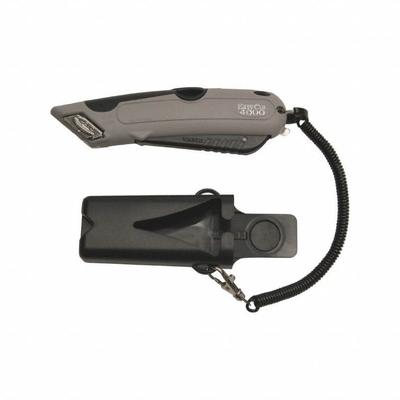 ADCO Box Cutter: 7 in Overall Lg, Textured, 2 in Overall Wd, Plastic, Gray - Fully Automatic Retracting Utility Knives