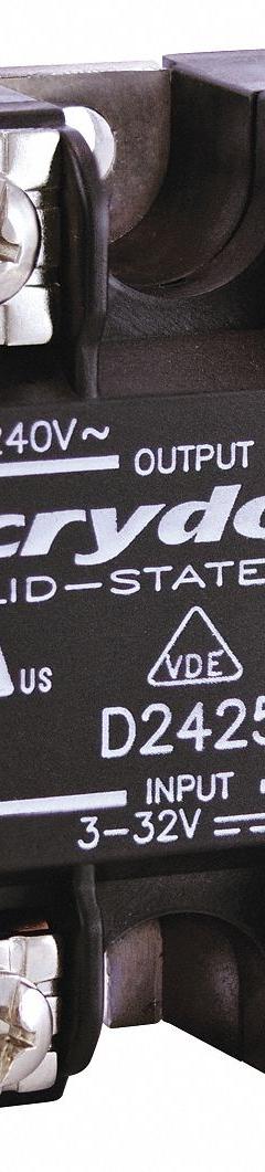 CRYDOM Solid State Relay: Surface Mounted, 75 A Max Output Current, SCR, AC Output (MPN D2475). Key specifications — Brand: CRYDOM; Current Type: AC; Electrical Connection: Screw Clamp; Finger Safe: No; Input Current: 12 mA; Maximum Output Current without Heat Sink: Not Recommended; Mounting Style: Panel; Output Voltage: 24 to 280V AC.