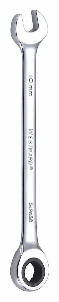 WESTWARD Combination Wrench: Alloy Steel, Chrome, 10 mm Head Size, 6 1/8 in Overall Lg, Std (MPN 54PN50). Key specifications — attr309600: 10 mm; attr309611: Chrome; attr309610: Alloy Steel; attr309604: No; attr309612: No; attr309613: No; attr309615: No; attr324932: WESTWARD.