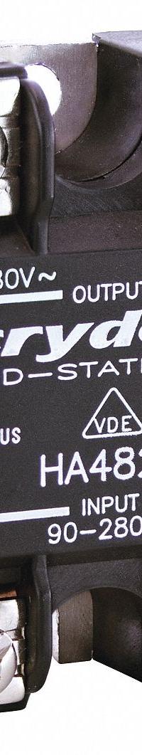 CRYDOM Solid State Relay: Surface Mounted, 25 A Max Output Current, SCR, AC Output (MPN HA4825E). Key specifications — Brand: CRYDOM; Current Type: AC; Electrical Connection: Screw Clamp; Finger Safe: No; Input Current: 10 mA; Input Voltage: 18-36 VAC; Maximum Output Current without Heat Sink: 12 A; Mounting Style: Panel.