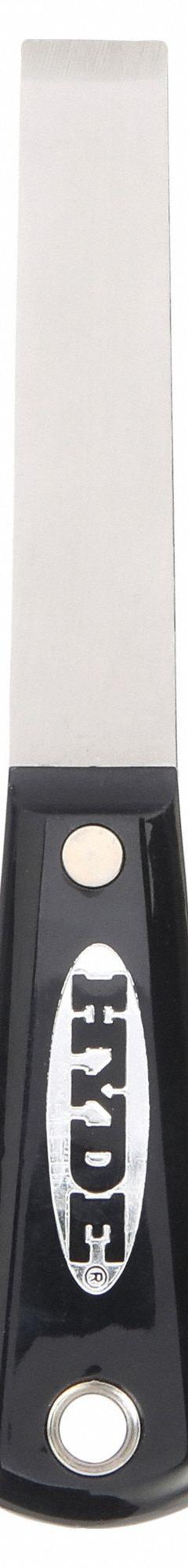 HYDE Putty Knife: Bld. Mat. Carbon Steel, Hdl. Mat. Nylon, Stiff, Straight Bld. Shape (MPN 02205). Key specifications — attr1004902: HYDE; attr1012057: Full; attr1014703: Plastic; attr1017570: Standard End; attr1029655: Straight; attr1034073: Straight.