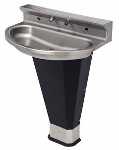 ACORN Wash Fountain: Black/Silver, Stainless Steel, Oval, 17 1/4 in Overall Wd, P-Trap Drain, 3401 (MPN 3402-2-SO-VPB-MXTP). Key specifications — Bowl Shape: Oval; Drain Type: P-Trap; Color: Black/Silver; Brand: ACORN; Series: 3401; Sink Material: Stainless Steel; ADA Compliant: Not ADA Compliant.