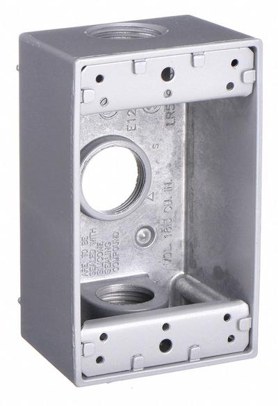 BELL Electrical Box: Aluminum, Rectangular, 1 Gangs, 3/4 in Hub Size, 18.3 cu in Capacity - Aluminum Weatherproof Electrical Boxes