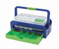 Blood Collection Tray: 10 3/8 in Overall Wd, 6 3/4 in Overall Ht, 16 3/4 in Overall Lg, ABS (MPN HS2200A). Key specifications — Material: ABS; Color: Blue/Green; Product Type: Blood Collection Organizer; Brand: HEATHROW SCIENTIFIC.