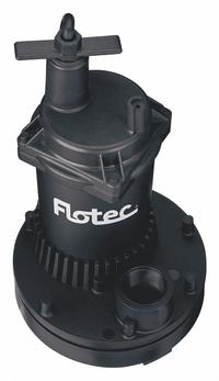 FLOTEC Plug-In Utility Pump: 1/6 hp, 0 in Max. Dia. Solids, Continuous Duty, 115V AC, Thermoplastic (MPN FP0S1250X). Key specifications — Impeller Material: Thermoplastic; Includes: 1" NPT x 3/4" MGH Garden Hose Adapter; Rated Voltage: 115V AC; Volute Material: Thermoplastic; Brand: FLOTEC.