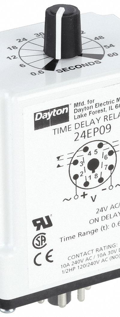 DAYTON Single Function Time Delay Relay: Socket Mounted - Socket-Mounted Relays