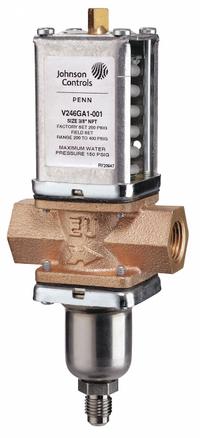 JOHNSON CONTROLS Pressure Regulating Valve: Pressure, Two-Way, 58 gpm Max., 200 psi to 400 psi (MPN V246GD1-001C). Key specifications — For Refrigerant Type: R-410A; Brand: JOHNSON CONTROLS; Body Material: Cast Iron.