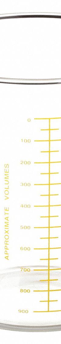 KIMBLE Colorware Beaker: 1,000 mL, 33.81 fl oz, A, Low Form, Type I, Yellow, Borosilicate Glass (MPN 14000Y-1000). Key specifications — attr1371034: Type I; attr1371051: KIMBLE; attr1371062: Yellow.