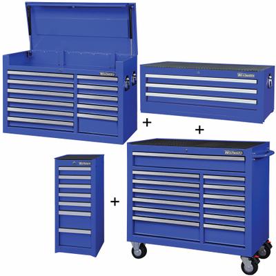 WESTWARD Rolling Cabinet Kit: 34 Drawers, Heavy Duty, Keyed - Heavy-Duty Top Chest, Intermediate Chest, Side & Rolling Cabinet Combos