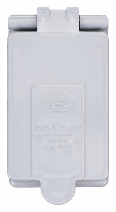 HUBBELL WIRING DEVICE-KELLEMS Weatherproof Cover: Thermoplastic, 1 Gangs, 4 7/8 in Overall Ht, Gray (MPN CWP26CR). Key specifications — Brand: HUBBELL WIRING DEVICE-KELLEMS; Color: Gray; Compatible with Product Type: FD Boxes; Mounting Orientation: Vertical.