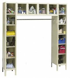 HALLOWELL Box Locker Unit with Coat Rod: 72 in x 18 in x 78 in, 6 Tiers, 6 Units Wide, Clearview (MPN USVP1788-16APT). Key specifications — Locker Color: Tan; Door Type: Clearview; Includes Number Plates: Yes; Brand: HALLOWELL; Assembled: Assembled; Color Family: Tan.