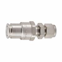 PARKER Nose Piece Assembly Coupling: 3/8 in, Female Thread - Bulkhead Mount, 3/8" Thread Size (MPN NSS-372-6BMA). Key specifications — Connection Type: Bulkhead Mount; Body Material: Stainless Steel; Brand: PARKER; Temperature Range: -70° to 250°F; Thread Size: 3/8".