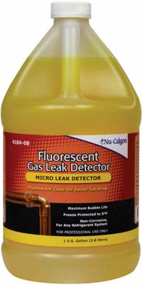 NU-CALGON Fluorescent Gas Leak Detector: 1 gal, Bottle, 5°F to 225°F Temp. Range, Yellow (MPN 4184-08). Key specifications — Brand: NU-CALGON.