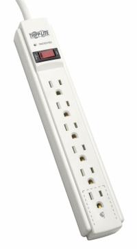 TRIPP LITE Outlet Strip: 6 Outlets, 6 ft Cord Lg, 900 J Rated Energy, 15 A Current, UL 1363, Gray (MPN TLP606). Key specifications — Brand: TRIPP LITE; Mounting Style: Keyhole.