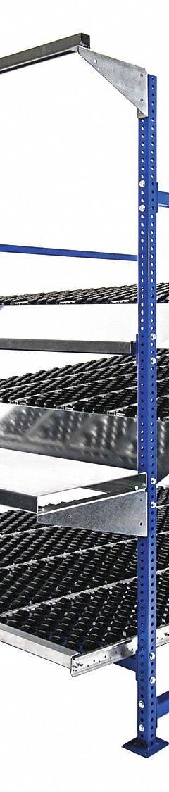 UNEX FLOW CELL Gravity Flow Rack Workstation: Starter, 72 in x 96 in, 72 in Overall Ht, Tilted, Blue (MPN FCW99WSW72963). Key specifications — Color: Blue; Shelving Angle: Tilted; Method of Construction: Bolt-Together; Brand: UNEX FLOW CELL.