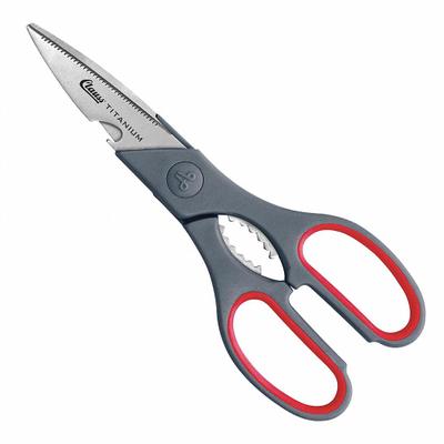 CLAUSS Shears: Ambidextrous, 8 1/4 in Overall Lg, Serrated, Titanium Bonded, Pointed - Plastic-Handle Scissors