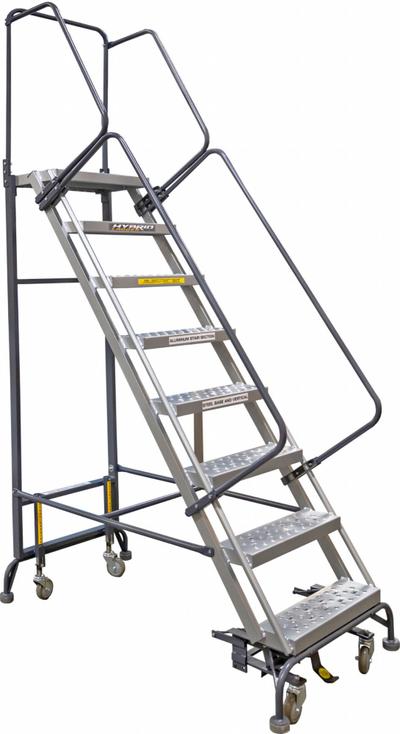 BALLYMORE Rolling Ladder: 5 ft Platform Ht, Unassembled, Aluminum - Aluminum Hybrid Weight-Actuated Auto-Lock All-Direction Ladders