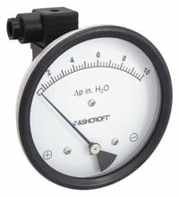 ASHCROFT Differential Pressure Gauge & Switch: Dual In-Line or Back, 1/8 in NPT Female, 1134, IP65 (MPN 451134EDRQMXV5CYLM10IWD). Key specifications — Sensor Type: Diaphragm; Series: 1134; Housing Material: Glass Filled Nylon; Certificate of Calibration: Not Included; Gauge Accuracy: ±3%.