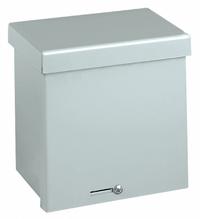 WIEGMANN Enclosure: Steel, 8 in x 8 in x 4 in, 3R, Solid Cover, Screw On, Galvanized (MPN RSC080804GNK). Key specifications — Brand: WIEGMANN; Closure Method: Padlock Hasp; Knockouts: Not Included.