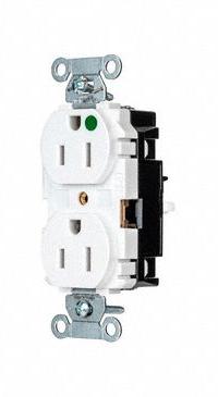 HUBBELL Receptacle: Hospital Grade, Duplex, 5-15R, White, 125V AC, 15 A, 2 Pole / 3 Wire (MPN 8200STW)