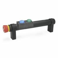 JW WINCO Pull Handle: Black, 2 Buttons, 12 Pin M12, Changeover w/NO E-Stop, 10.75 in Grip Lg (MPN 331-300-SW-T2-2). Key specifications — attr1322661: Black; attr1322663: Aluminum; attr1322682: 24 V DC; attr1322684: Changeover w/NO E-Stop; attr1322685: IP54; attr1322680: 2; attr1322681: 12 Pin M12; attr1322683: Red.