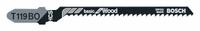BOSCH Jigsaw Blade: 12, 83 mm Blade Lg, Bi-Metal, High Carbon Steel, T Shank, Wood, 1 Pieces, 5 PK (MPN T119BO). Key specifications — attr1097716: Solid Stock; attr1097715: Bi-Metal; attr1097719: 12; attr1097721: High Carbon Steel; attr1097728: BOSCH.